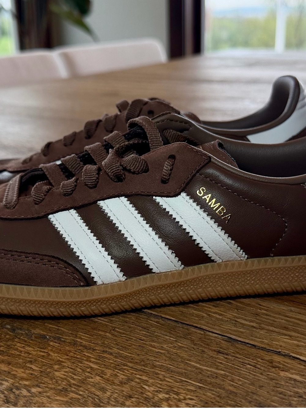adidas Samba Brown Leather Sneaker with White Stripes and Gum Sole - Picture 5 of 7